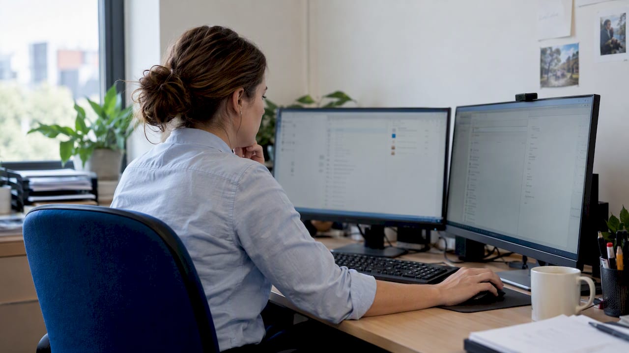 Profesional evaluando OneDrive y SharePoint