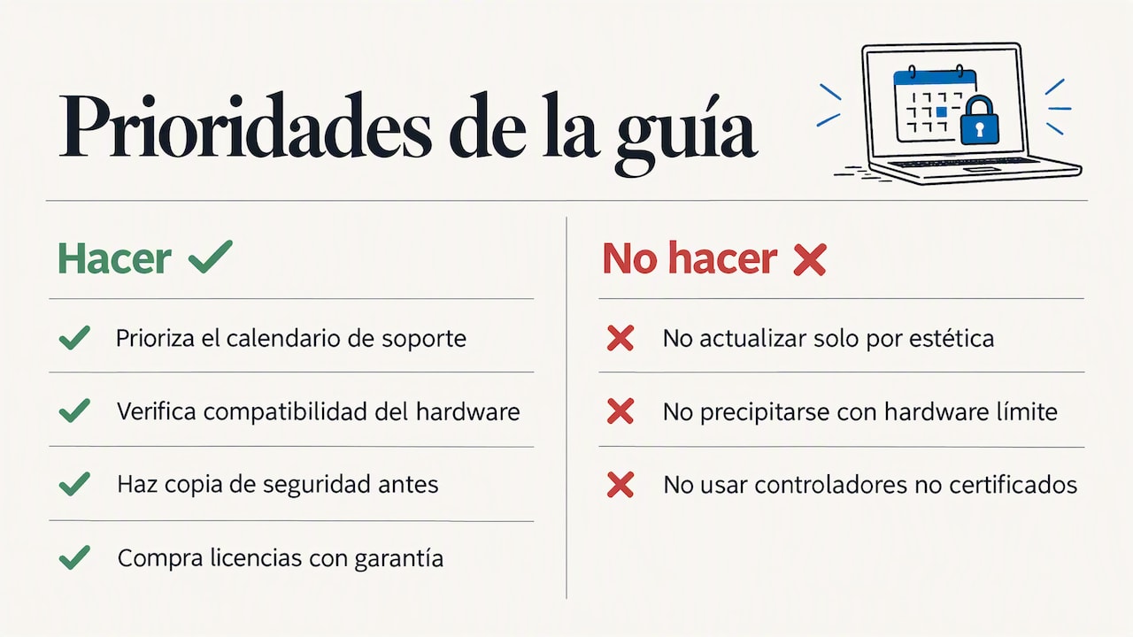 Qué prioriza esta guía al comparar Windows 10 y Windows 11 — overview diagram